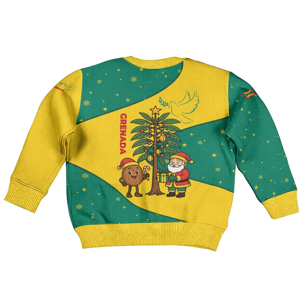 Grenada Christmas Kid Ugly Christmas Sweater with Santa Nutmeg Tree Peace Dove and Festive Gift Design - Wonder Print Shop