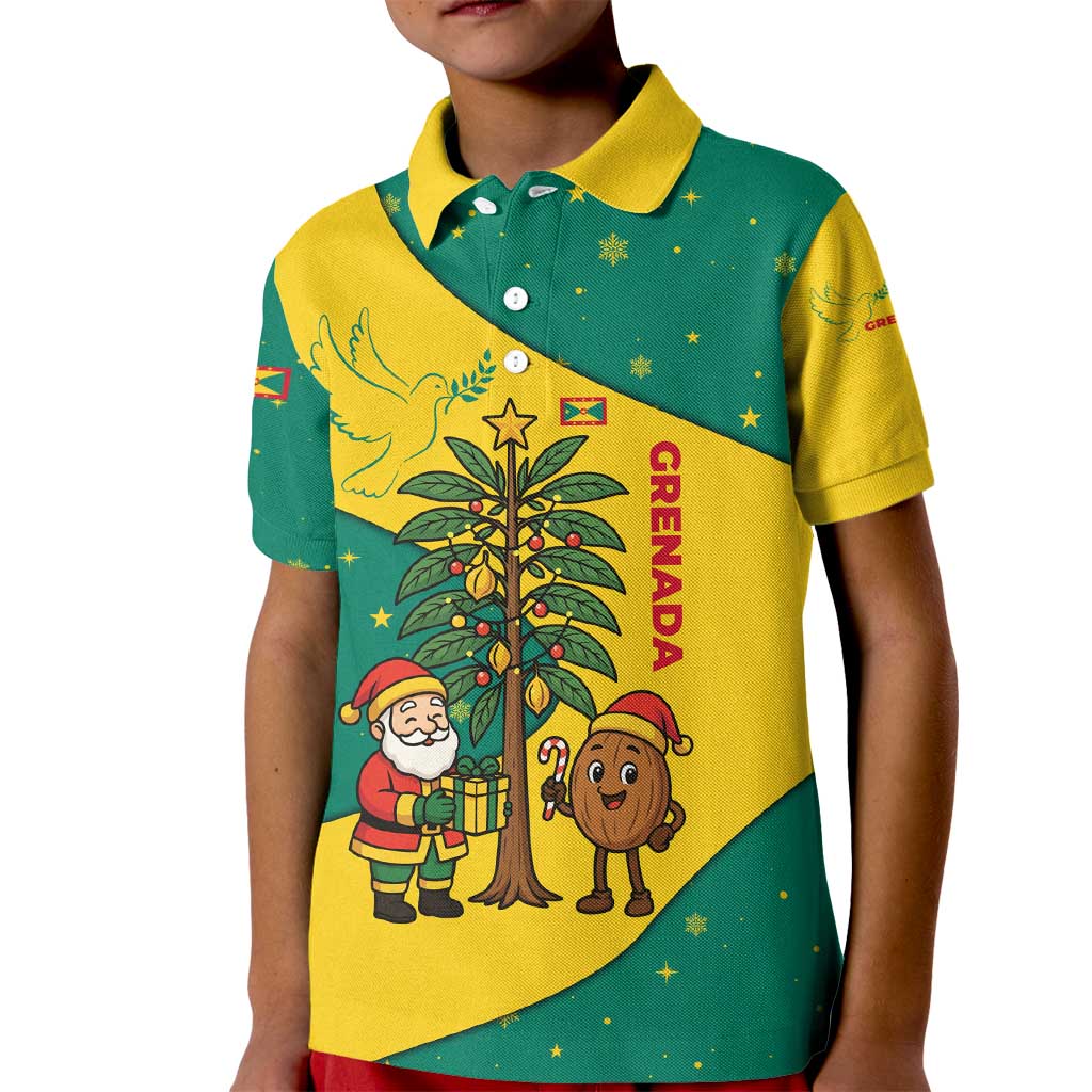Grenada Christmas Kid Polo Shirt with Santa Nutmeg Tree Peace Dove and Festive Gift Design - Wonder Print Shop