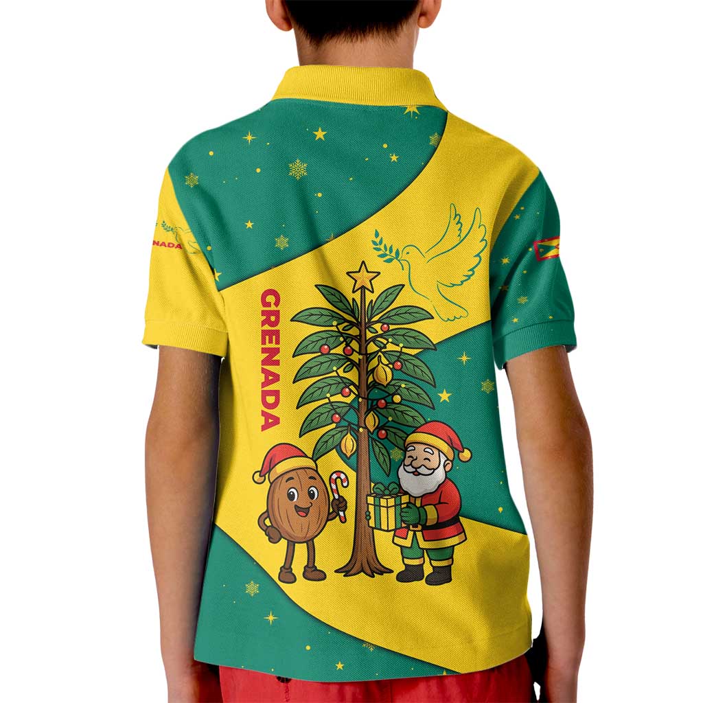 Grenada Christmas Kid Polo Shirt with Santa Nutmeg Tree Peace Dove and Festive Gift Design - Wonder Print Shop