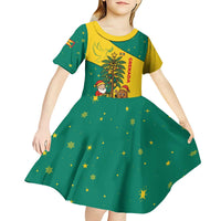 Grenada Christmas Kid Short Sleeve Dress with Santa Nutmeg Tree Peace Dove and Festive Gift Design - Wonder Print Shop