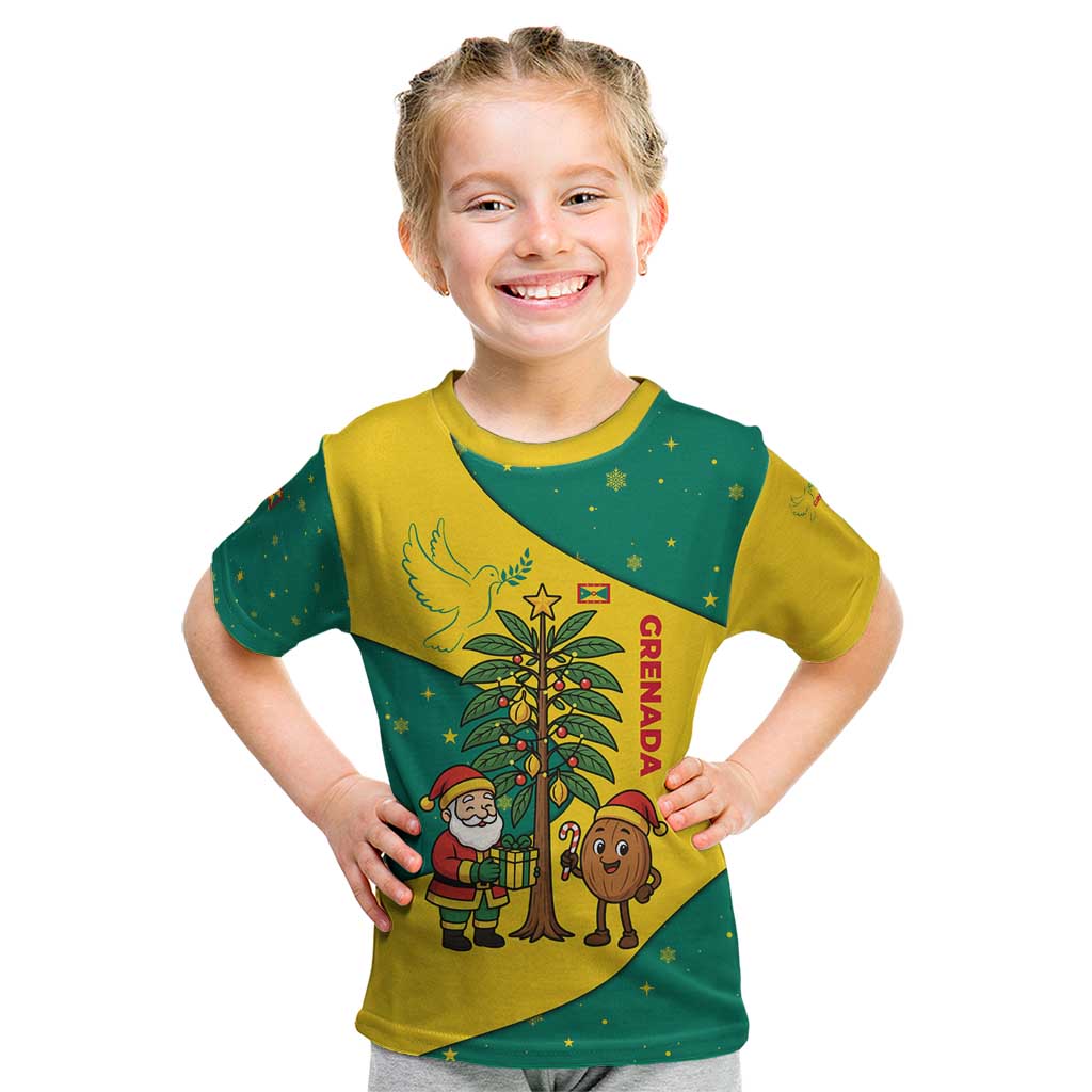 Grenada Christmas Kid T Shirt with Santa Nutmeg Tree Peace Dove and Festive Gift Design - Wonder Print Shop