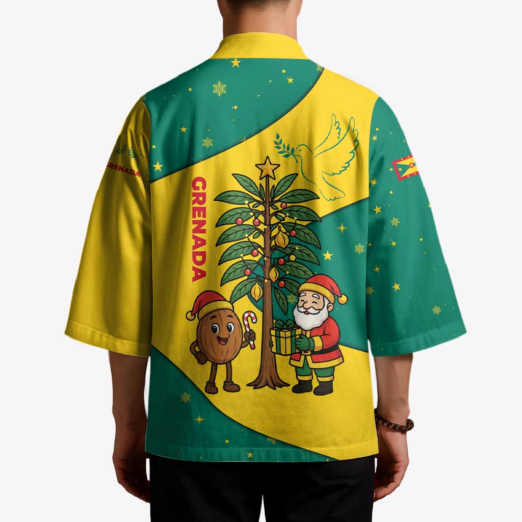 Grenada Christmas Kimono with Santa Nutmeg Tree Peace Dove and Festive Gift Design - Wonder Print Shop
