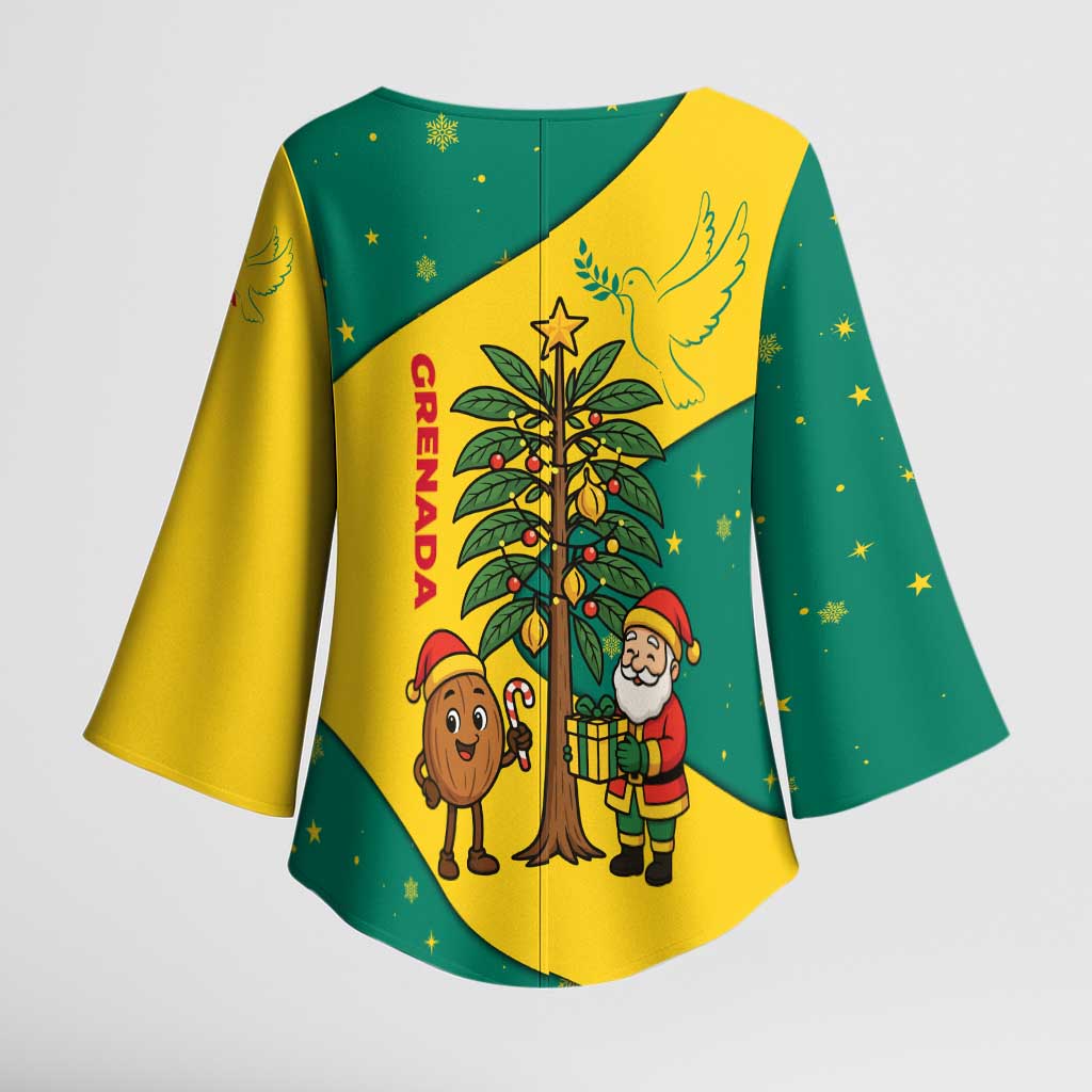 Grenada Christmas Kimono Sleeve Blouse with Santa Nutmeg Tree Peace Dove and Festive Gift Design - Wonder Print Shop
