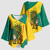 Grenada Christmas Kimono Sleeve Blouse with Santa Nutmeg Tree Peace Dove and Festive Gift Design - Wonder Print Shop