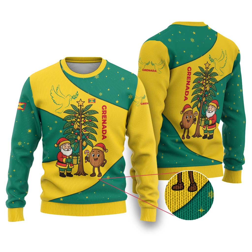Grenada Christmas Ugly Christmas Sweater with Santa Nutmeg Tree Peace Dove and Festive Gift Design - Wonder Print Shop