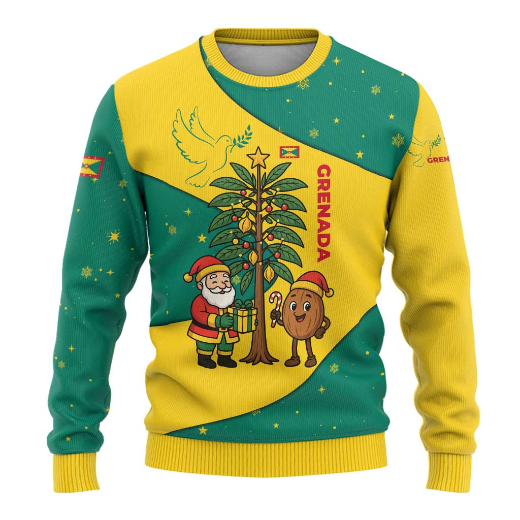 Grenada Christmas Ugly Christmas Sweater with Santa Nutmeg Tree Peace Dove and Festive Gift Design - Wonder Print Shop