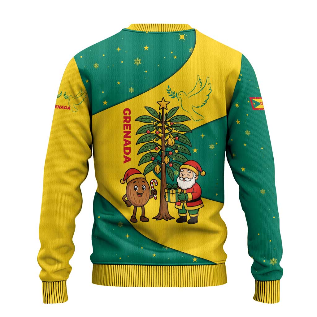Grenada Christmas Ugly Christmas Sweater with Santa Nutmeg Tree Peace Dove and Festive Gift Design - Wonder Print Shop