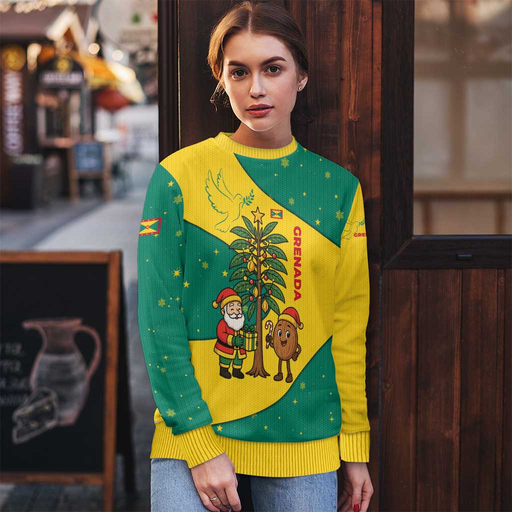 Grenada Christmas Ugly Christmas Sweater with Santa Nutmeg Tree Peace Dove and Festive Gift Design - Wonder Print Shop