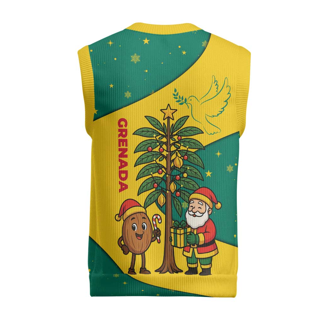 Grenada Christmas Knitted V-Neck Vest with Santa Nutmeg Tree Peace Dove and Festive Gift Design - Wonder Print Shop