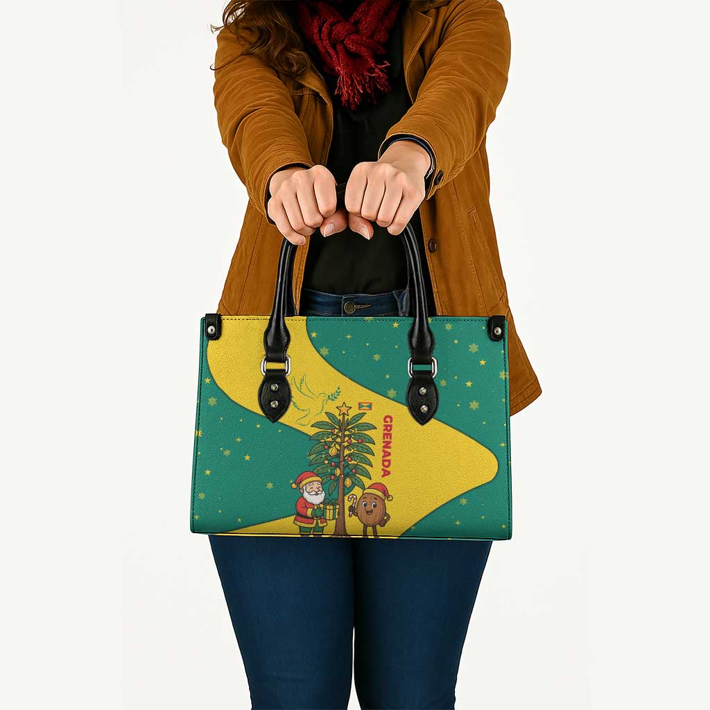 Grenada Christmas Leather Bag with Santa Nutmeg Tree Peace Dove and Festive Gift Design - Wonder Print Shop