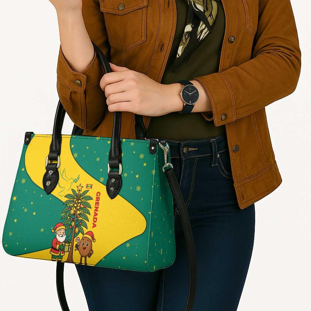Grenada Christmas Leather Bag with Santa Nutmeg Tree Peace Dove and Festive Gift Design - Wonder Print Shop