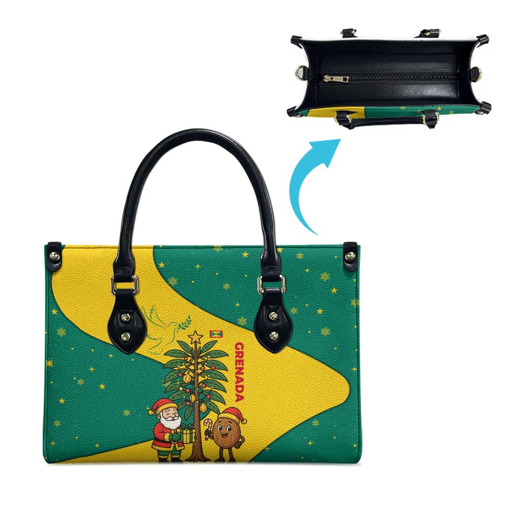 Grenada Christmas Leather Bag with Santa Nutmeg Tree Peace Dove and Festive Gift Design - Wonder Print Shop