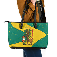 Grenada Christmas Leather Tote Bag with Santa Nutmeg Tree Peace Dove and Festive Gift Design - Wonder Print Shop