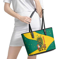 Grenada Christmas Leather Tote Bag with Santa Nutmeg Tree Peace Dove and Festive Gift Design - Wonder Print Shop