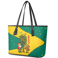 Grenada Christmas Leather Tote Bag with Santa Nutmeg Tree Peace Dove and Festive Gift Design - Wonder Print Shop