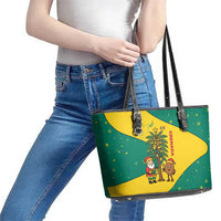 Grenada Christmas Leather Tote Bag with Santa Nutmeg Tree Peace Dove and Festive Gift Design - Wonder Print Shop