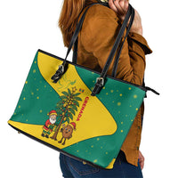 Grenada Christmas Leather Tote Bag with Santa Nutmeg Tree Peace Dove and Festive Gift Design - Wonder Print Shop