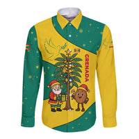 Grenada Christmas Long Sleeve Button Shirt with Santa Nutmeg Tree Peace Dove and Festive Gift Design - Wonder Print Shop