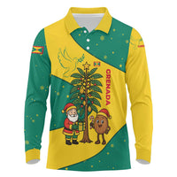 Grenada Christmas Long Sleeve Polo Shirt with Santa Nutmeg Tree Peace Dove and Festive Gift Design - Wonder Print Shop