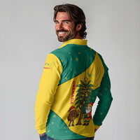 Grenada Christmas Long Sleeve Polo Shirt with Santa Nutmeg Tree Peace Dove and Festive Gift Design - Wonder Print Shop