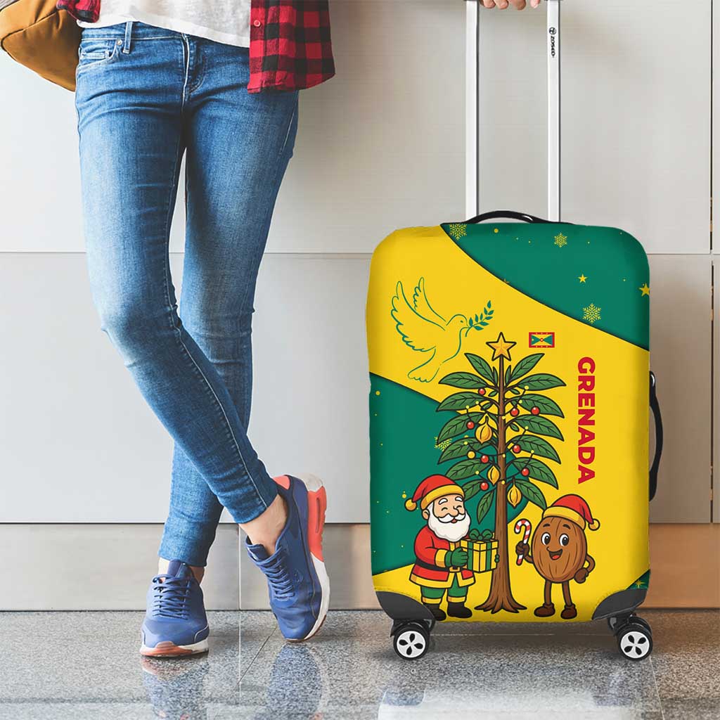 Grenada Christmas Luggage Cover with Santa Nutmeg Tree Peace Dove and Festive Gift Design - Wonder Print Shop