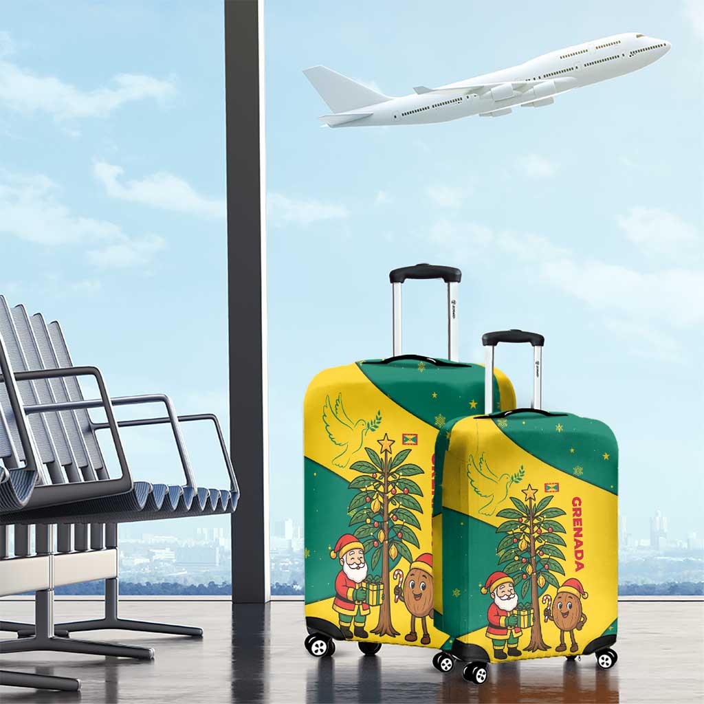 Grenada Christmas Luggage Cover with Santa Nutmeg Tree Peace Dove and Festive Gift Design - Wonder Print Shop