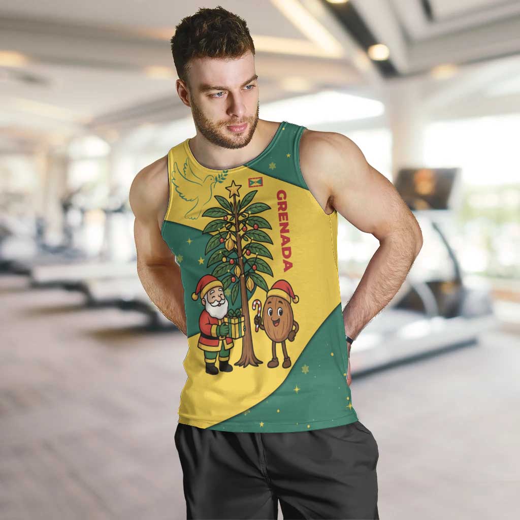 Grenada Christmas Men Tank Top with Santa Nutmeg Tree Peace Dove and Festive Gift Design - Wonder Print Shop