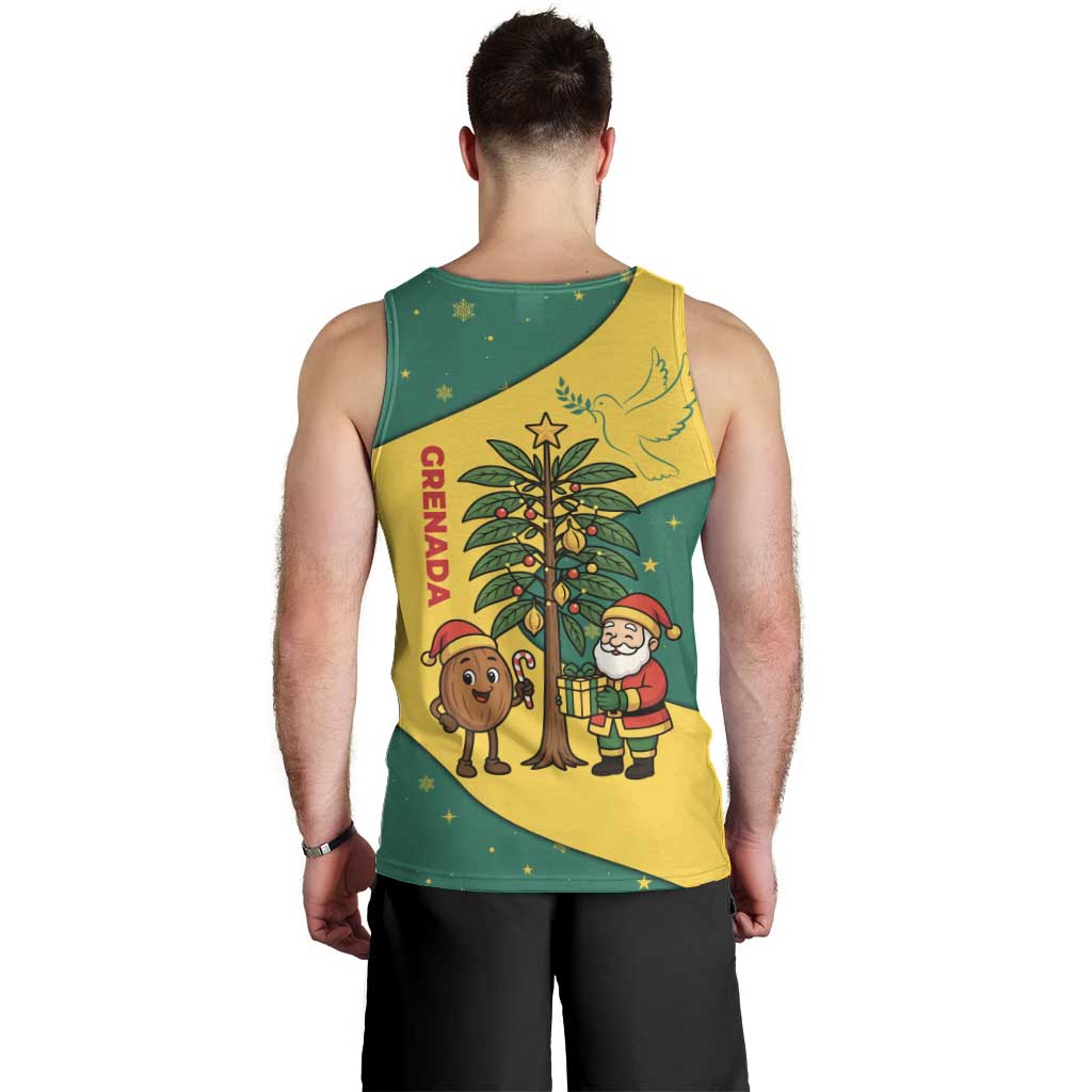 Grenada Christmas Men Tank Top with Santa Nutmeg Tree Peace Dove and Festive Gift Design - Wonder Print Shop