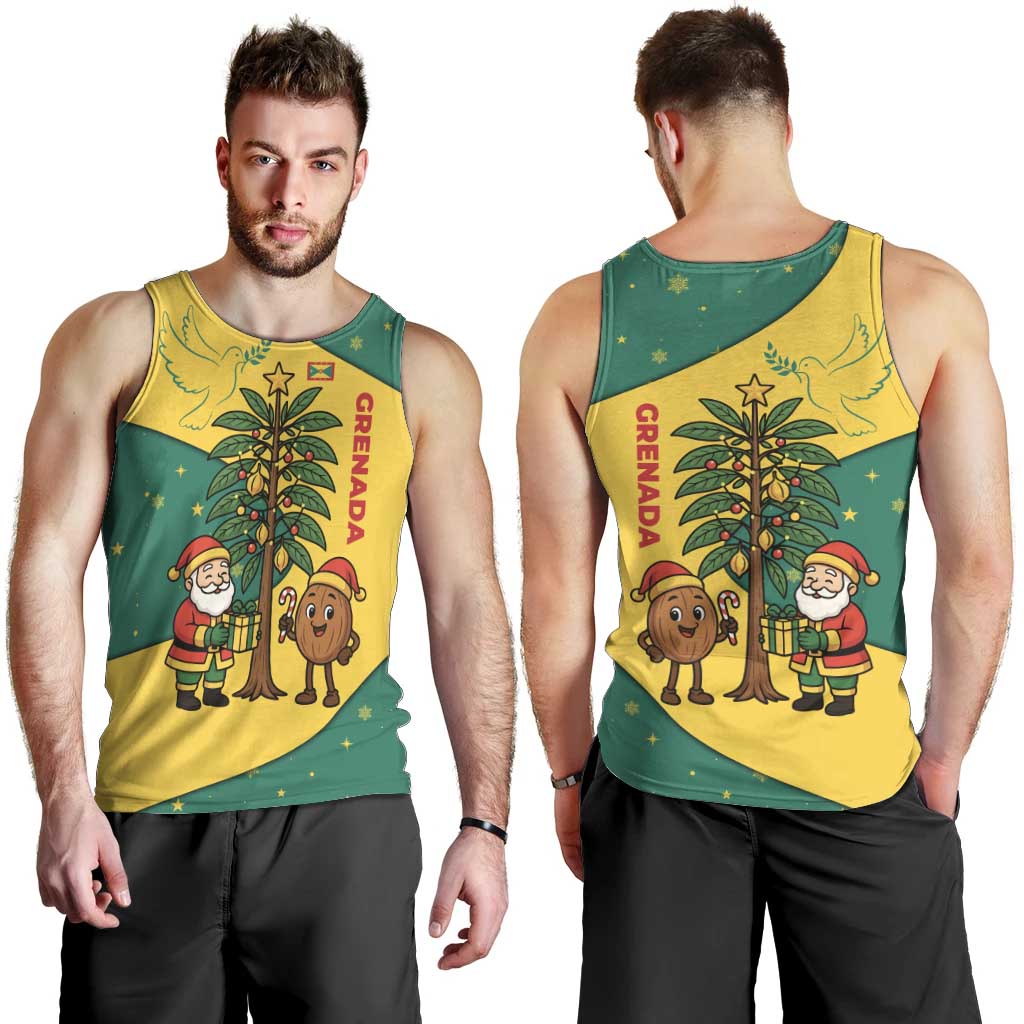 Grenada Christmas Men Tank Top with Santa Nutmeg Tree Peace Dove and Festive Gift Design - Wonder Print Shop