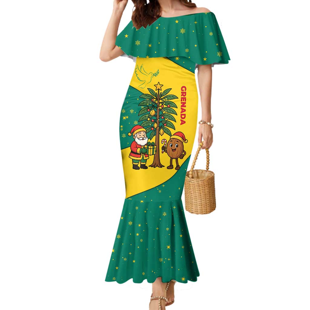 Grenada Christmas Mermaid Dress with Santa Nutmeg Tree Peace Dove and Festive Gift Design - Wonder Print Shop