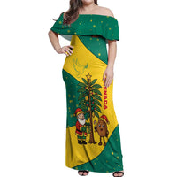 Grenada Christmas Off Shoulder Maxi Dress with Santa Nutmeg Tree Peace Dove and Festive Gift Design - Wonder Print Shop