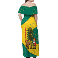 Grenada Christmas Off Shoulder Maxi Dress with Santa Nutmeg Tree Peace Dove and Festive Gift Design - Wonder Print Shop