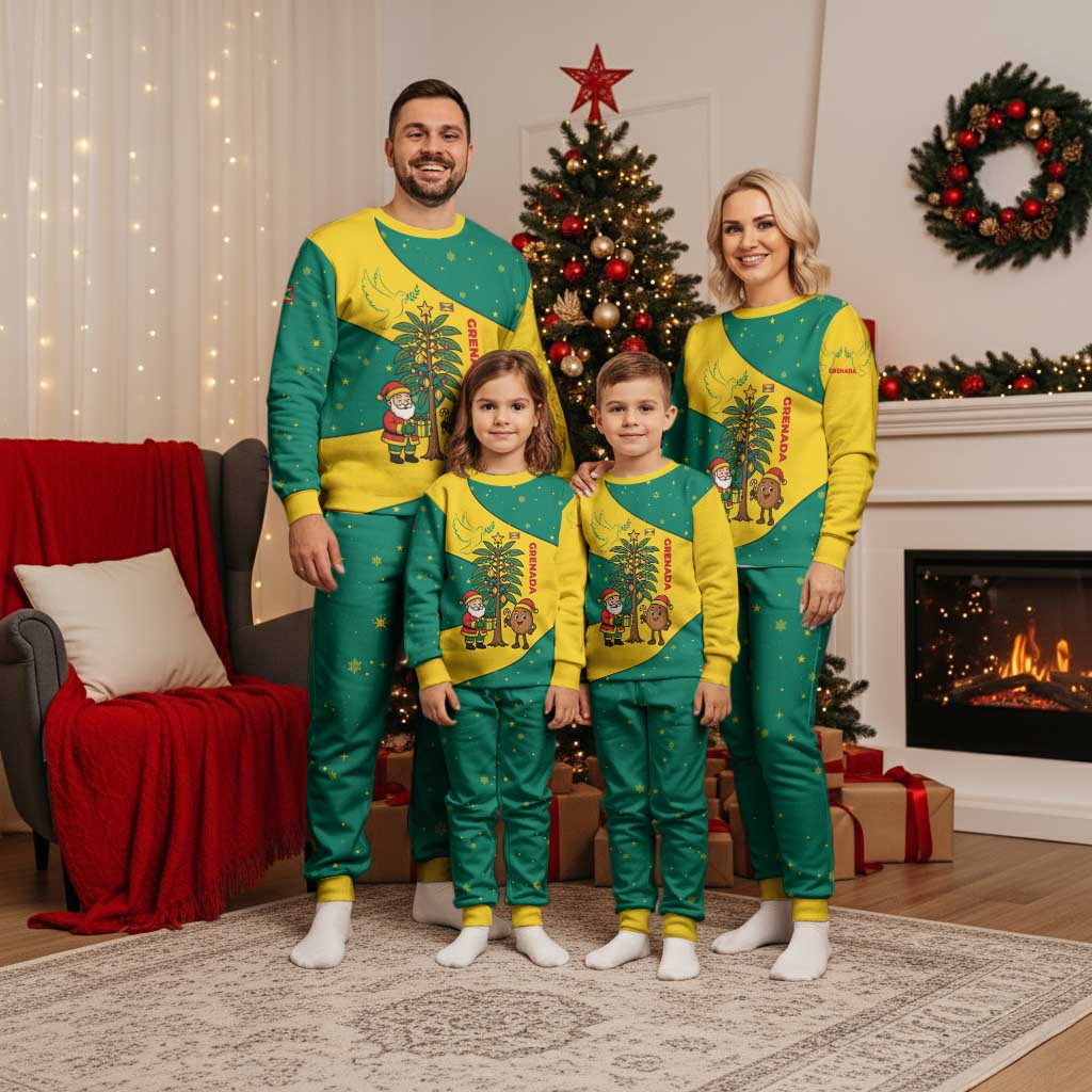 Grenada Christmas Pajama Set with Santa Nutmeg Tree Peace Dove and Festive Gift Design - Wonder Print Shop