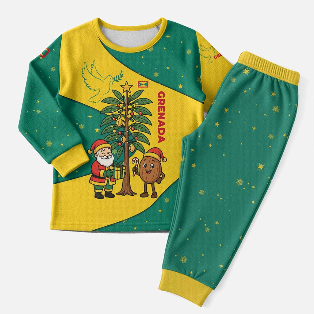 Grenada Christmas Pajama Set with Santa Nutmeg Tree Peace Dove and Festive Gift Design - Wonder Print Shop