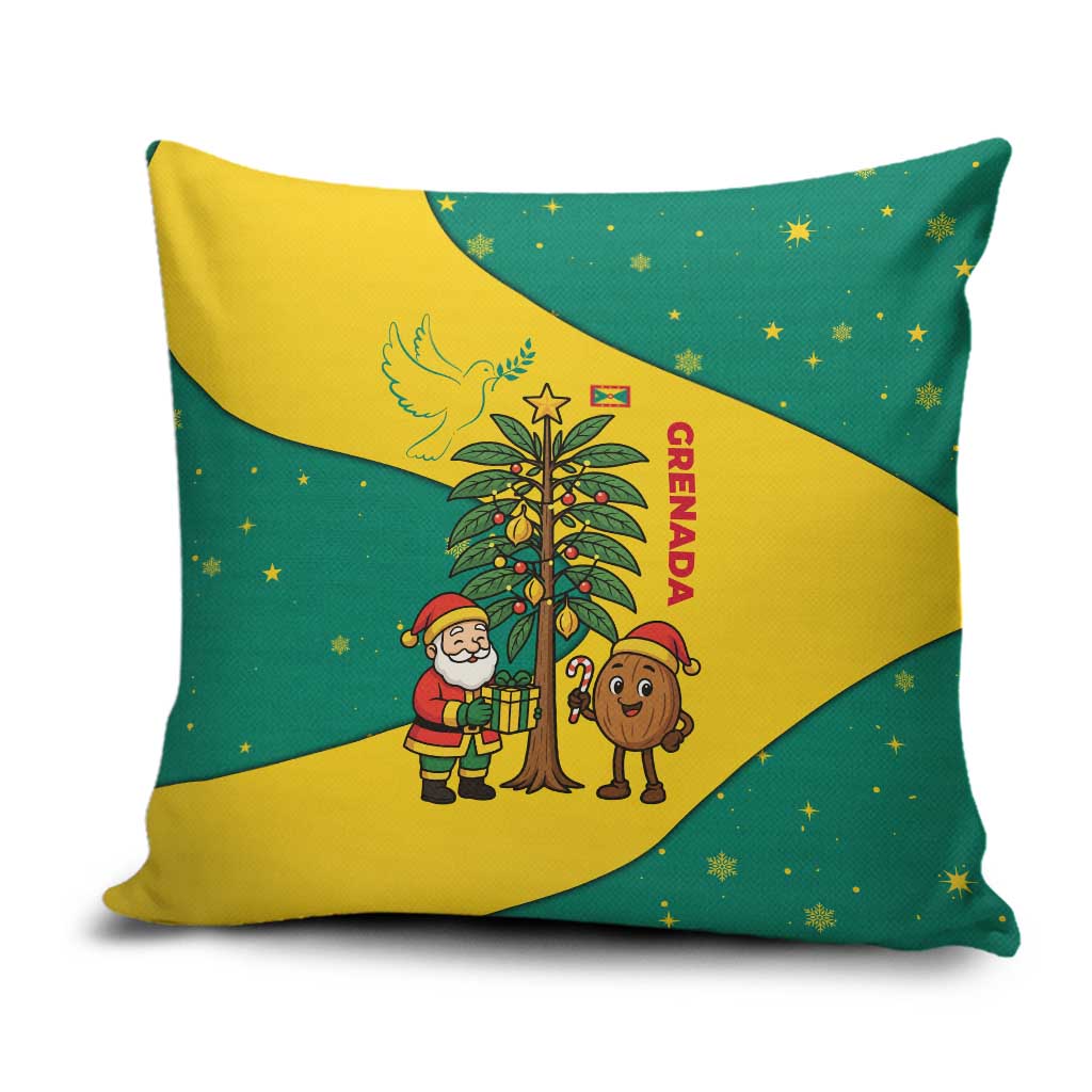 Grenada Christmas Pillow Cover with Santa Nutmeg Tree Peace Dove and Festive Gift Design - Wonder Print Shop