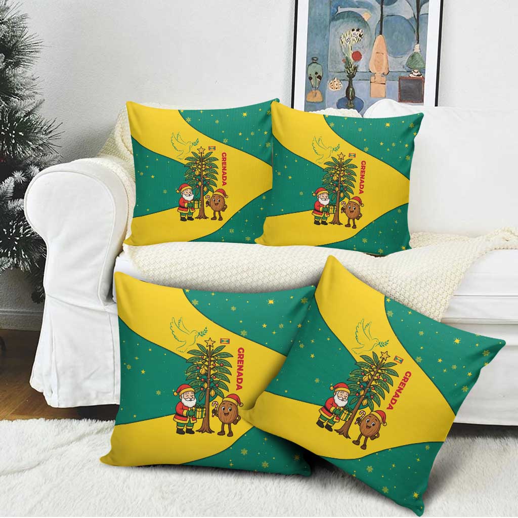Grenada Christmas Pillow Cover with Santa Nutmeg Tree Peace Dove and Festive Gift Design - Wonder Print Shop