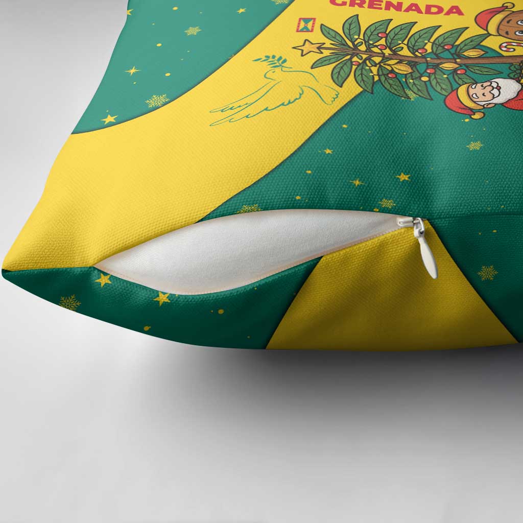 Grenada Christmas Pillow Cover with Santa Nutmeg Tree Peace Dove and Festive Gift Design - Wonder Print Shop