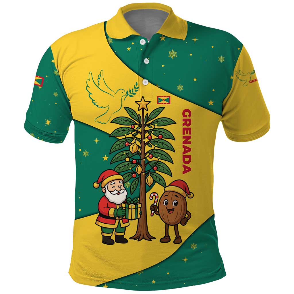 Grenada Christmas Polo Shirt with Santa Nutmeg Tree Peace Dove and Festive Gift Design - Wonder Print Shop