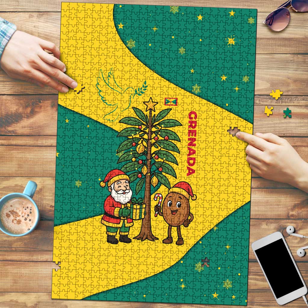Grenada Christmas Puzzle with Santa Nutmeg Tree Peace Dove and Festive Gift Design - Wonder Print Shop