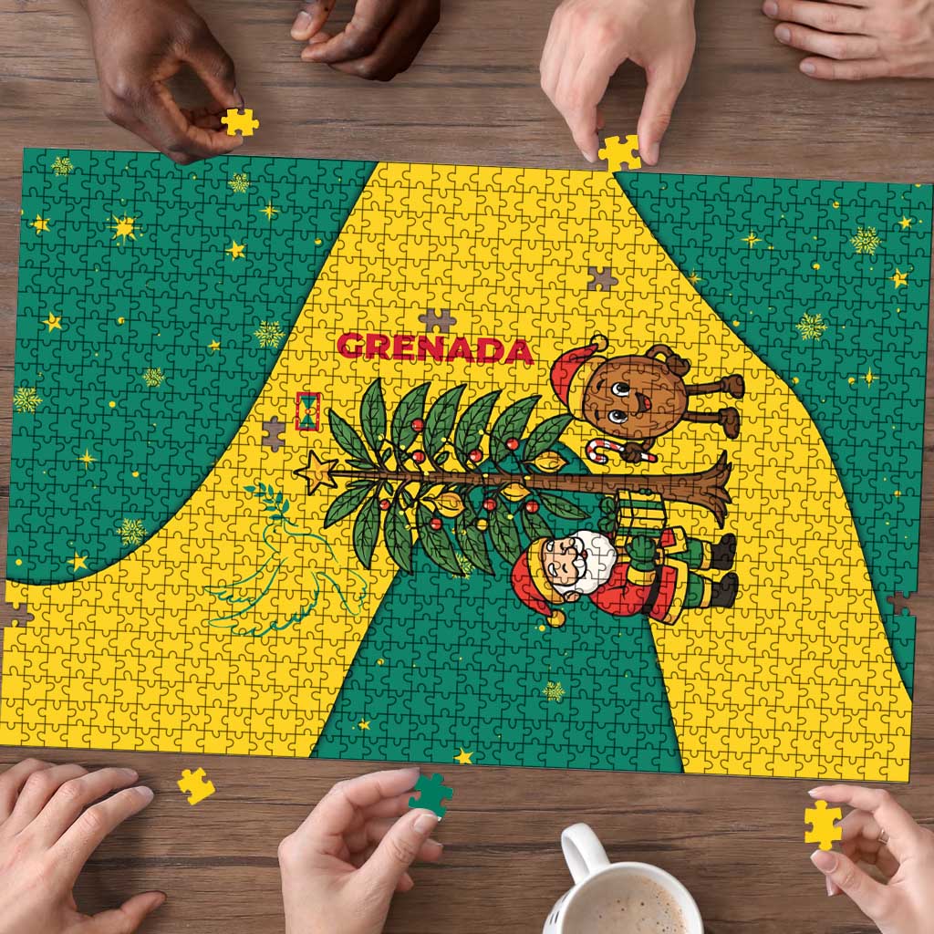 Grenada Christmas Puzzle with Santa Nutmeg Tree Peace Dove and Festive Gift Design - Wonder Print Shop