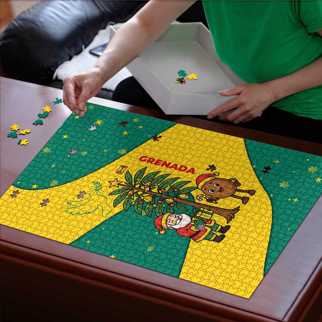 Grenada Christmas Puzzle with Santa Nutmeg Tree Peace Dove and Festive Gift Design - Wonder Print Shop