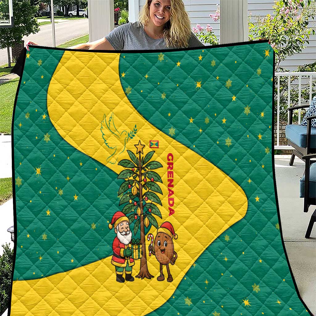 Grenada Christmas Quilt with Santa Nutmeg Tree Peace Dove and Festive Gift Design - Wonder Print Shop
