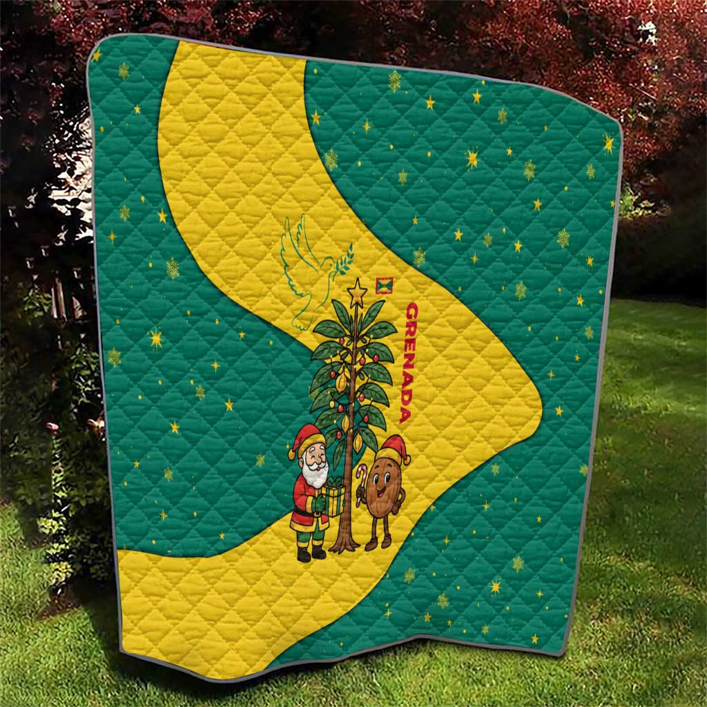 Grenada Christmas Quilt with Santa Nutmeg Tree Peace Dove and Festive Gift Design - Wonder Print Shop