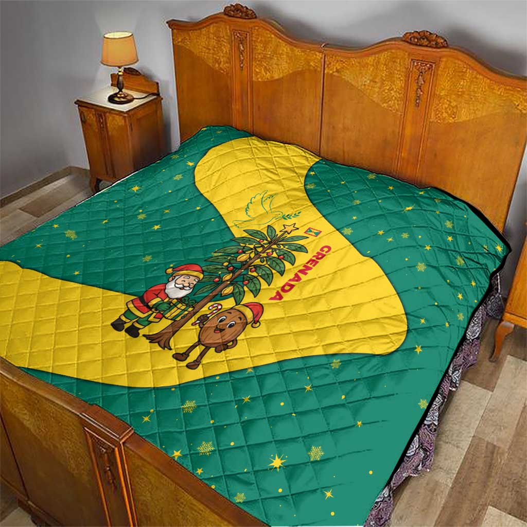 Grenada Christmas Quilt with Santa Nutmeg Tree Peace Dove and Festive Gift Design - Wonder Print Shop