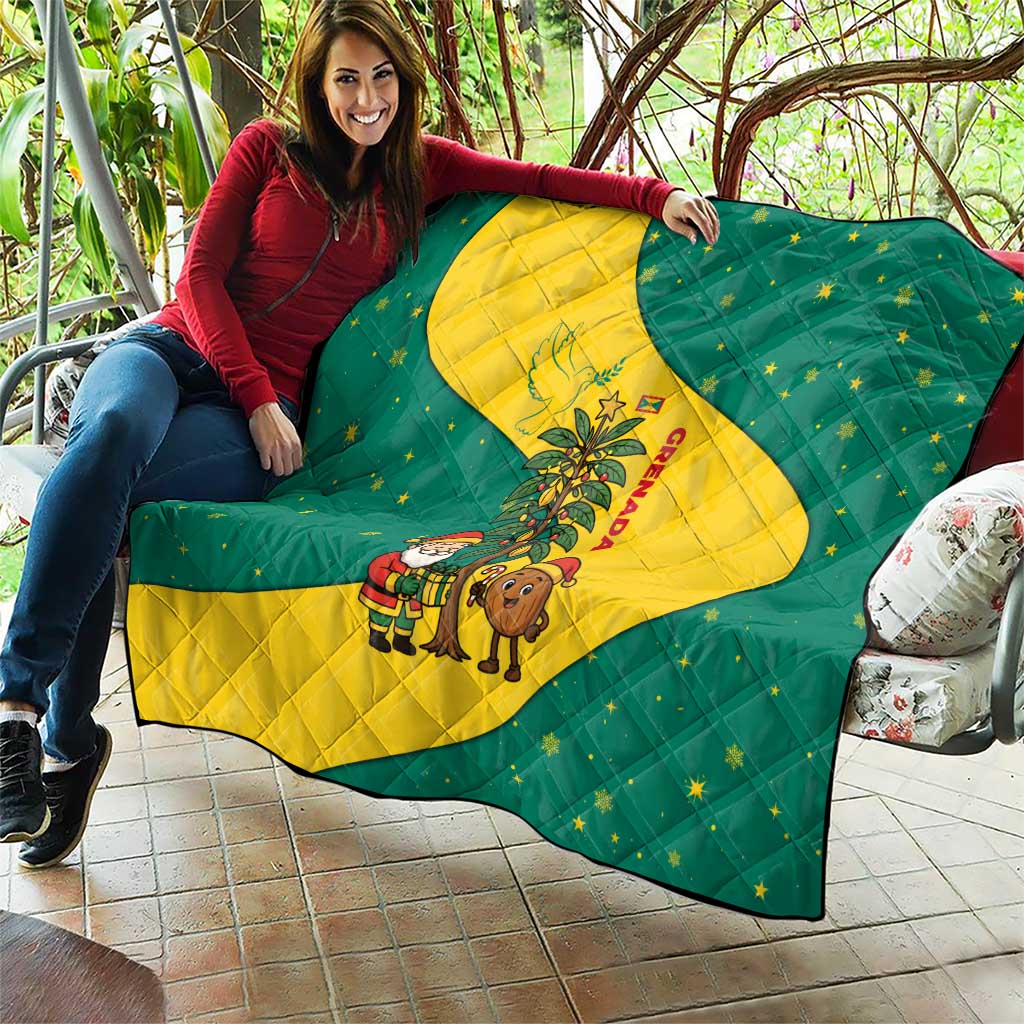 Grenada Christmas Quilt with Santa Nutmeg Tree Peace Dove and Festive Gift Design - Wonder Print Shop