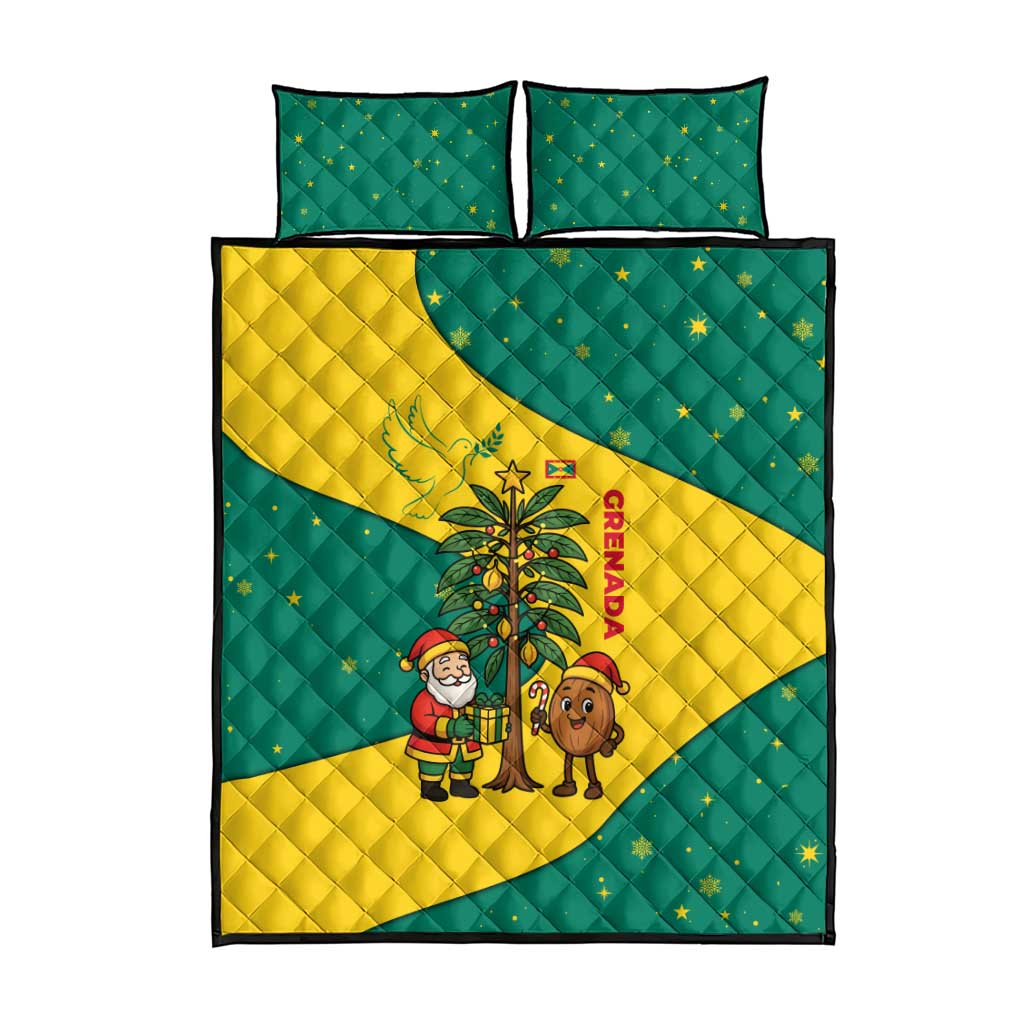 Grenada Christmas Quilt Bed Set with Santa Nutmeg Tree Peace Dove and Festive Gift Design - Wonder Print Shop
