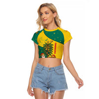 Grenada Christmas Raglan Cropped T Shirt with Santa Nutmeg Tree Peace Dove and Festive Gift Design - Wonder Print Shop