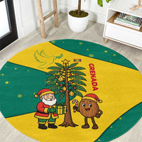 Grenada Christmas Round Carpet with Santa Nutmeg Tree Peace Dove and Festive Gift Design - Wonder Print Shop