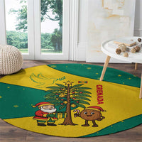 Grenada Christmas Round Carpet with Santa Nutmeg Tree Peace Dove and Festive Gift Design - Wonder Print Shop