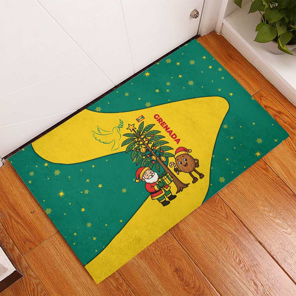 Grenada Christmas Rubber Doormat with Santa Nutmeg Tree Peace Dove and Festive Gift Design - Wonder Print Shop